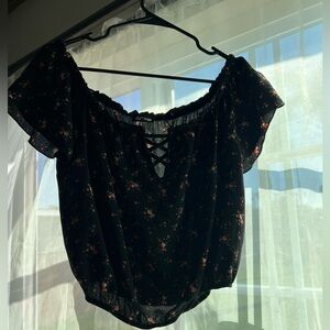 Floral Black Blouse Off the shoulder
